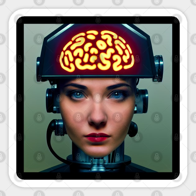 Android girl with a brain circuit Sticker by Pikantz